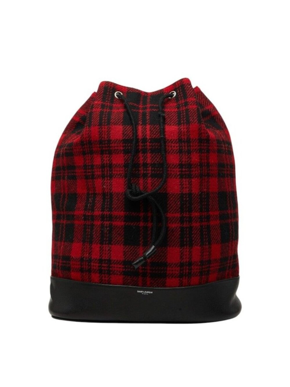 Saint Laurent Tweed Backpack Drawstring Red Leather